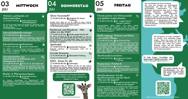 Programm "Public Climate School vom 1. Juli bis 5. Juli am Platz der alten Synagoge von Students for Future"