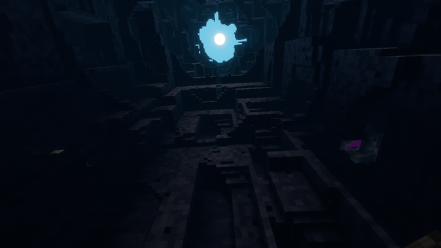 The sun peaking through a ruined hole in the ceiling of the new cultist ruins