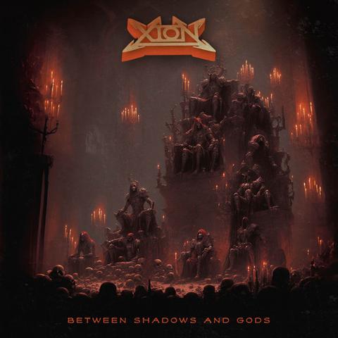 The album cover art depicts a very dark fantasy scene of a number creatures of some sort (humans? goblins? skeletons?) with long red hair, each sitting on a throne of sorts constructed from skulls and other things, with candelabras placed and lit everywhere and a number of skulls scattered in the foreground. The band logo is at the top center in yellow and orange font, and the album name is in orange font at the bottom center.