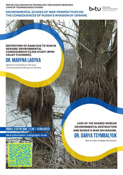 Poster of the session featuring a tree in a flooded area of the Irpin Valley.