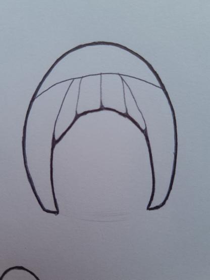 Simple linework drawing. An arched shape resembling a fanged mouth piercing something.