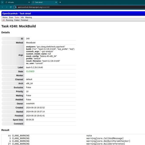 results of the scan done by OpenScanHub
