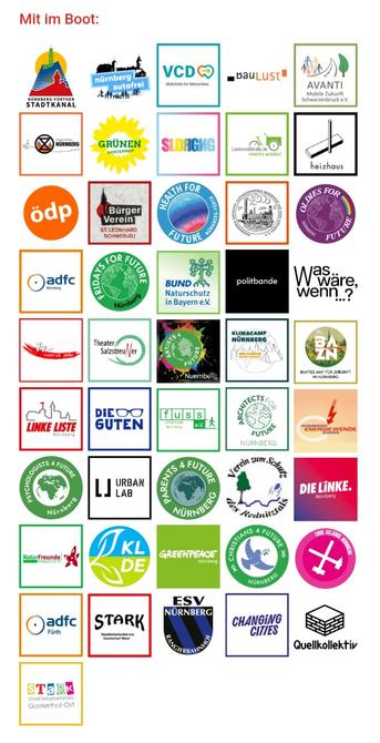 Unter der Überschrift "mit im Boot" sind die logos von 46 Gruppen, die das Anliegen der Kundgebung unterstützen.