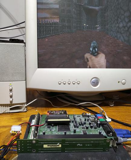 Industrial computer parts running a DOS game