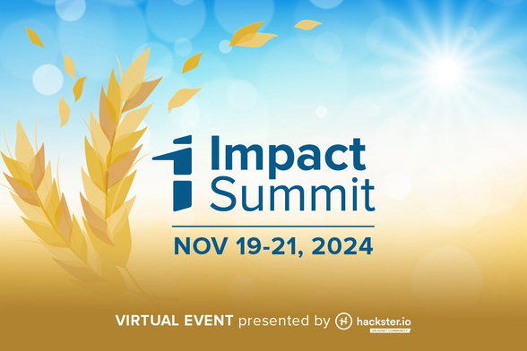 Stylized wheat stalks accentuate the Impact Summit logo. It also says "Nov 19-21, 2024" and "Virtual event presented by Hackster.io".