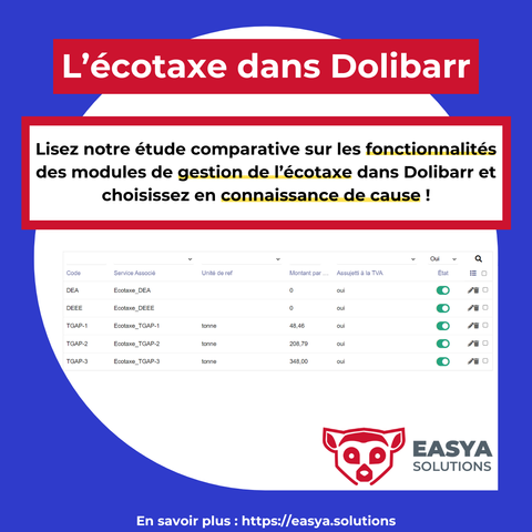Etude comparative des modules de egstion de l'écotaxe pour Dolibarr.