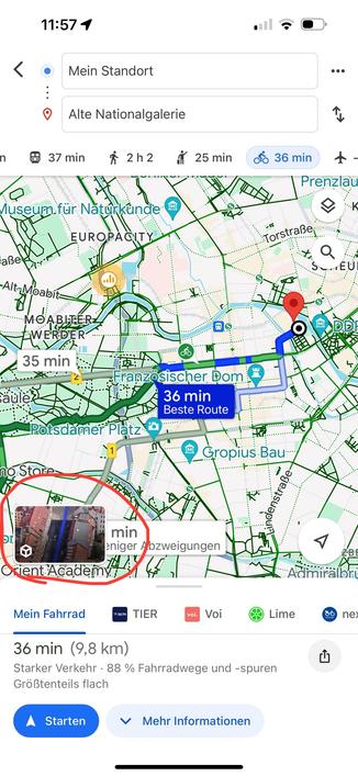 Screenshot der Google Maps App.