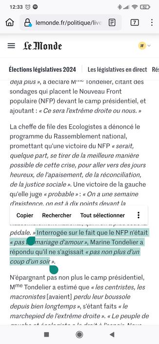 Interrogée sur le fait que le NFP n’était « pas un mariage d’amour », Marine Tondelier a répondu qu’il ne s’agissait « pas non plus d’un coup d’un soir