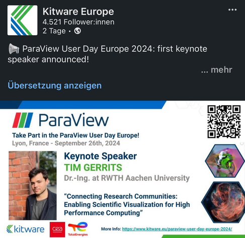 Screenshot of Keynote speaker announcement in LinkedIn