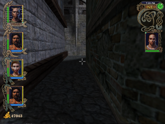 Screenshot from the city of Þjórgarð in a dark alley