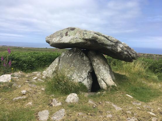 Picture shows Chun Quoit ancient standing stone monument in west cornwall. Looks a bit like a mushroom.
