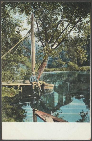 Printed colour postcard showing a chap fishing on a lake.
Publisher not stated, probably German, No 86, undivided back.
Postally unused, but dated 1904 and addressed to F M Webster, 64 Trevenson Street, Camborne, Cornwall.
Very good condition, with very slight corner bumps.