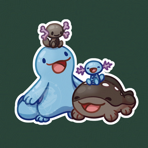 A Quagsire and Clodsire with the opposite's Wooper on their heads.