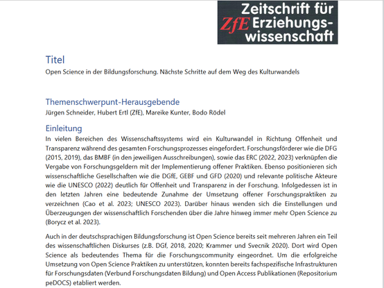 Ausschnitt aus oben verlinktem Call for Paper der ZfE