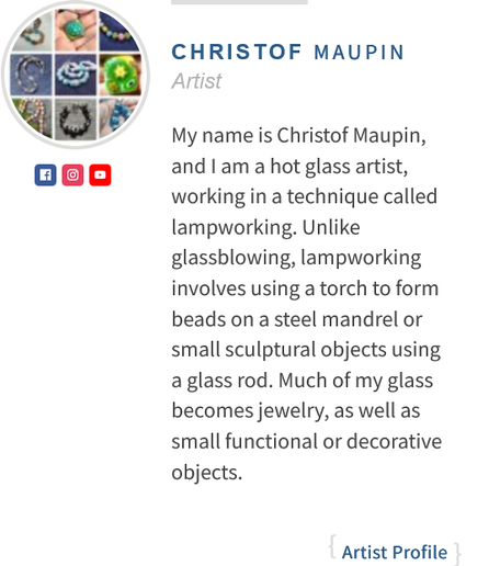 Screen grab image of my listing in the Ohio Arts Council's online Artists Directory.