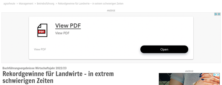 An example of a "View PDF" ad pane in the midst of a news site, with a button labeled "Open."