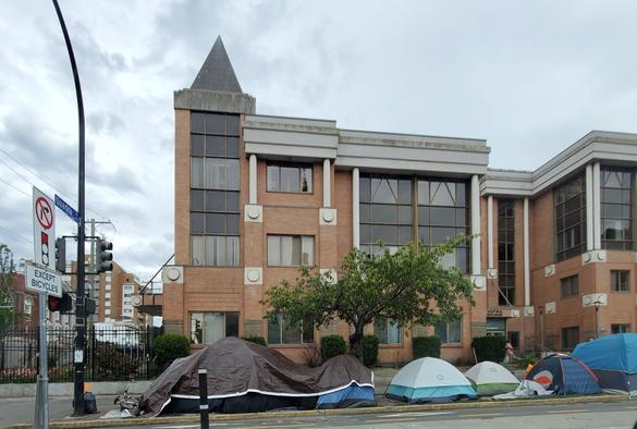 Tents on Pandora St. at Quadra St.
In front of BC government social services building.