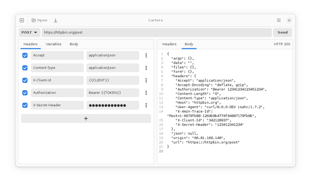 A screenshot from Cartero showcases a GNOME application.