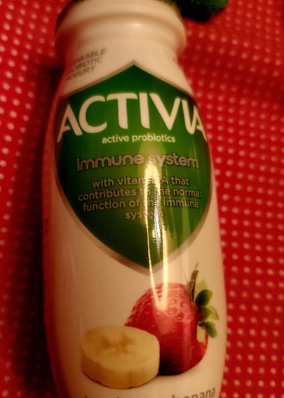 Activia banana strawberry yogurt drink.