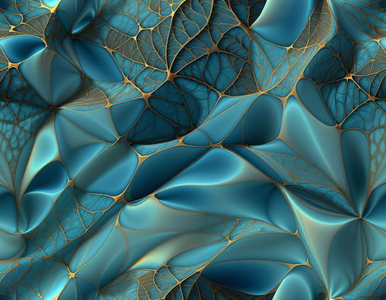 Aqua fabric wired with gold mesh-like veins, a conceptual design of a futuristic functional material providing network connectivity.