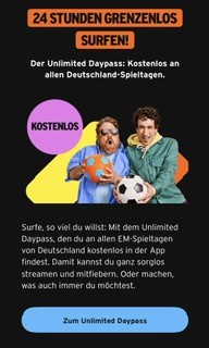 Ad for the German mobile phone provider Congstar. Two men holding footballs. Text explains the details of the offer
