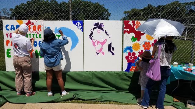 Volunteers assisted a professional artist to paint a community mural in the City of Hackensack, New Jersey.