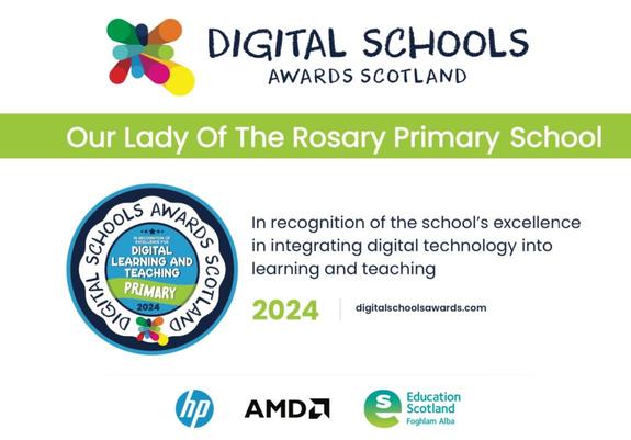 Our Lady of The Rosary Primary School's Digital Schools Award certificate