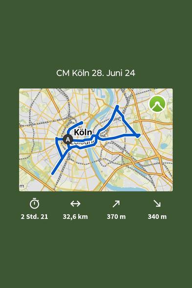 Karte von Köln mit Streckenverlauf der Critical Mass