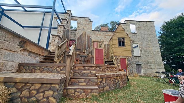 Stage outdoors, wood, stone, etc.