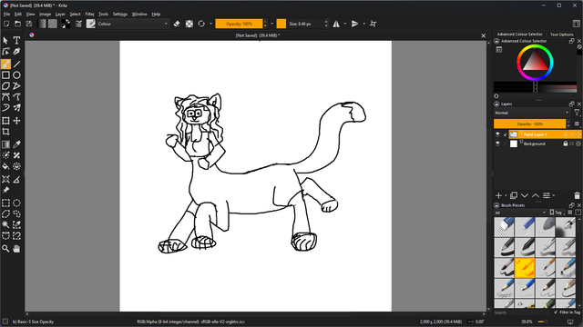 Screenshot of Krita with a doodle of my fursona