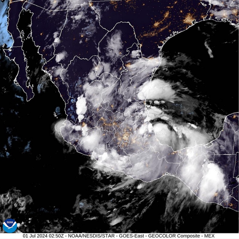 Satellite image over Mexico Sunday evening.