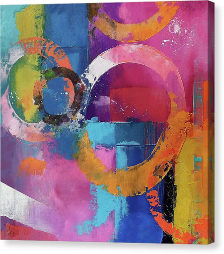 A painting of a abstract composition dominated by vibrant colors and overlapping circular shapes. Beautiful abstract art by Lisa S Baker.