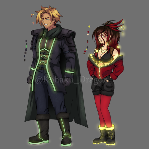two full body refs of a scifi man and woman