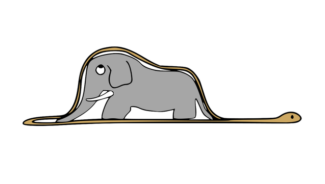 A drawing of a snake eating an elephant
