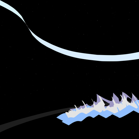 Art of a pulsar releasing two polar jets while faintly illuminating the faces of three orbiting planets. The nearest planet is displaying aurorae, implying the planet possesses a magnetosphere.