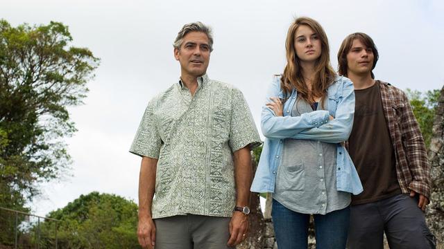 George Clooney, Shailene Woodley e Nick Krause in Paradiso Amaro