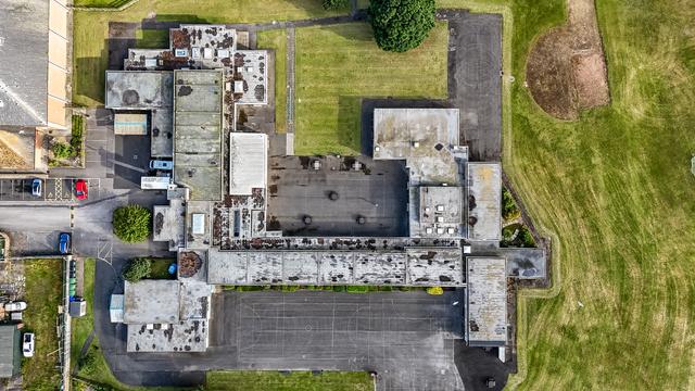 Aerial top down view of school building