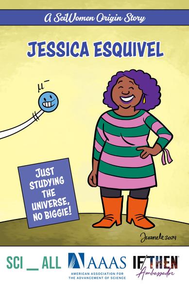 Color comic book cover of the life of Dr. Jessica Esquivel