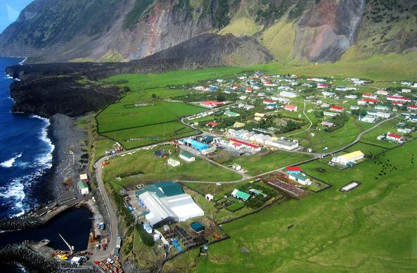 aerial view, Edinburgh of The Seven Seas (town), Tristan da Cunha