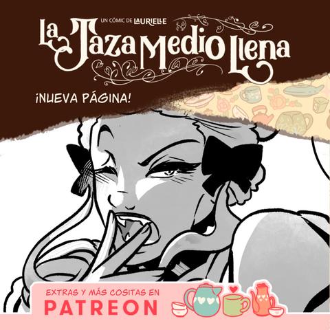 Imagen promocional del webcómic gratuito La taza medio llena con un trozo de una viñeta