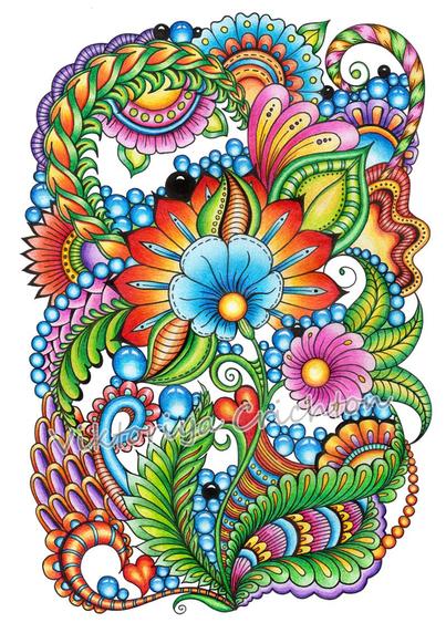 Magic zenart flowers (zendoodle)_34. Abstract drawing in zenart style for home interior, modern art.