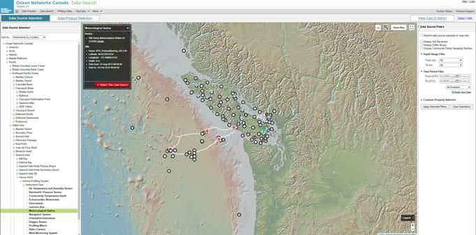 screen shot - map - OCN's data portal GUI