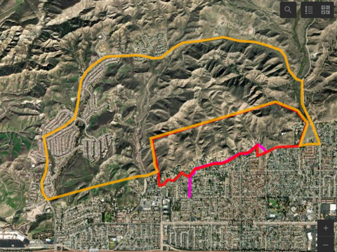 Map showing area south of Lost Canyons all evac warning