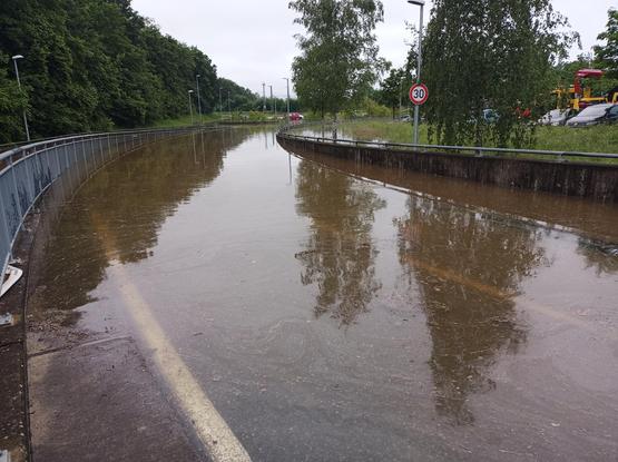Flooded underpass in south Germany during June 2024 floodings during rescue operation (private picture)