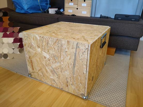 Die Box mit Drucker geschlossen. An der Seite ist ein Griff, wie aus der Veranstaltungstechnik zu erkennen