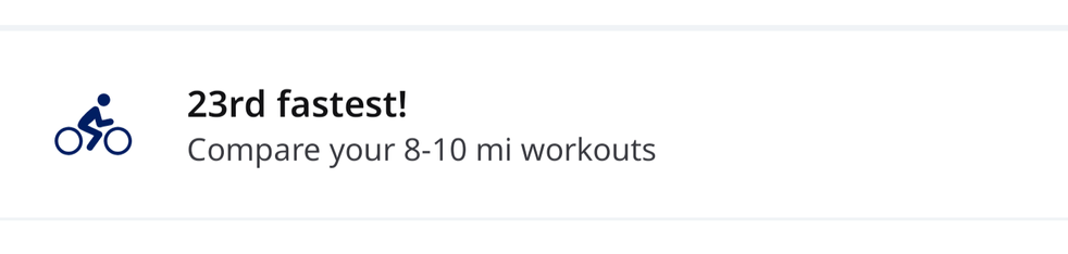 Runkeeper note saying this was the 23rd fastest workout (cycling session) of 8 to 10 miles