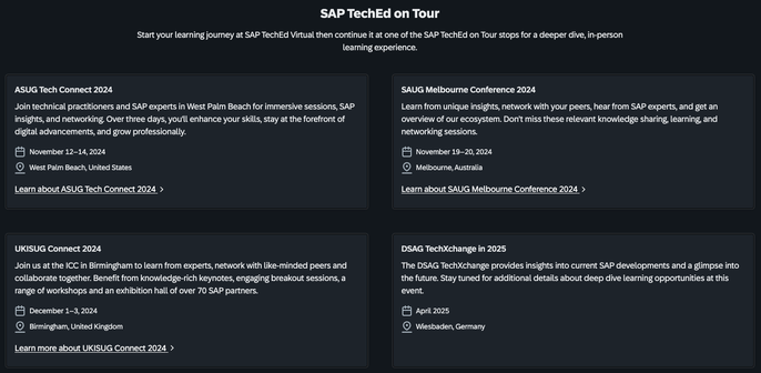 Screenshot with the content: for SAP TechEd on Tour
