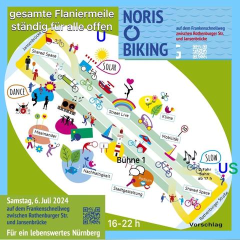 Grafik von buntem Leben auf der gesperrten Schnellstraße, die gesamte Flanoermeile ist den ganzen Nachmottag für alle offen.
Drumrum die Daten für die Kundgebung (heute ab 16 Uhr)