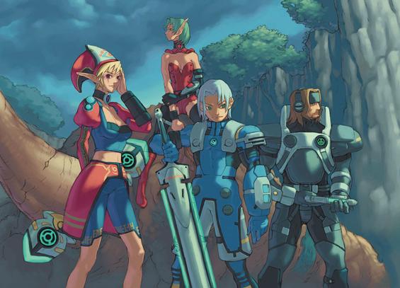 Promo art for Phantasy Star online showing human and numan hunters