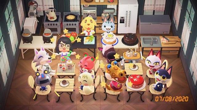 more group picture of my acnh character with all residents in cafe setting